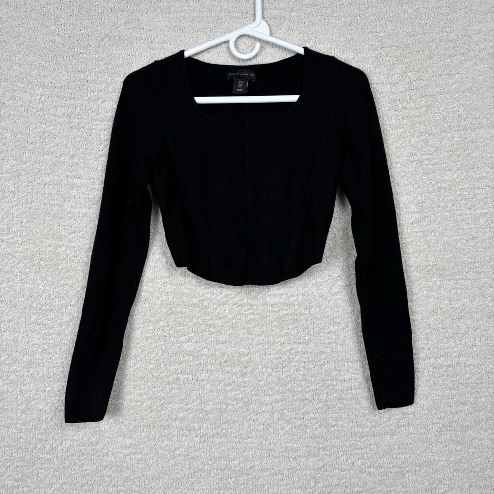 House of Harlow 1960 Top Womens Sm Black Long Sleeve Ribbed Knit Stretch Crop